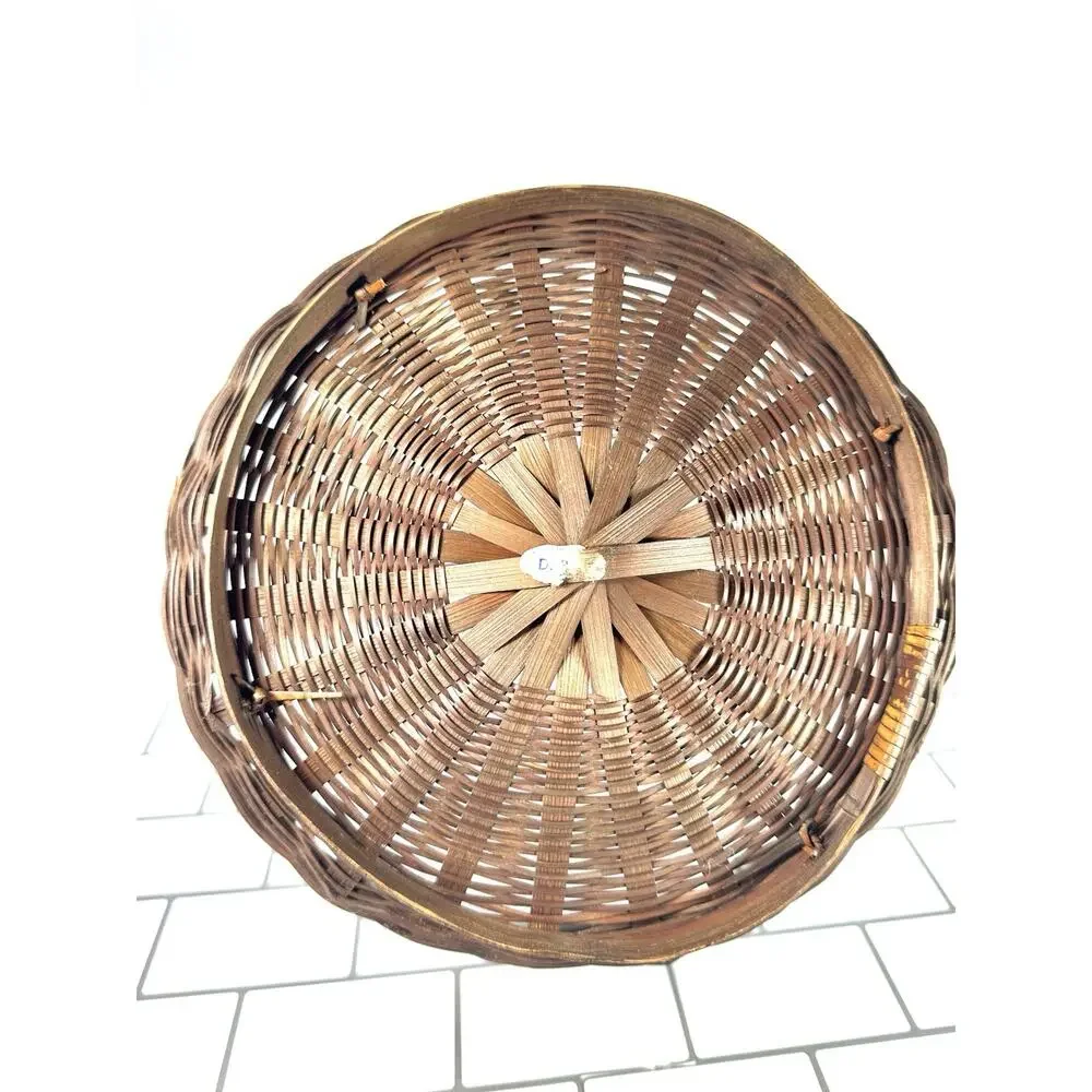 Vintage DCR Handwoven Bamboo Basket Bentwood Triple Handle Oval Wicker Basket